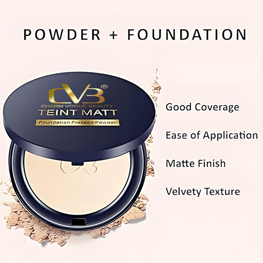 CVB C02 2 in 1 Teint Matt Foundation Pressed Compact Powder for Buildable Full Coverage & Matte Finish