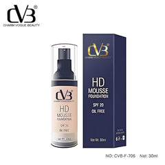 CVB FS706 HD Mousse Foundation SPF 20 – 30ml | Oil-Free, Lightweight Full Coverage Foundation for Smooth & Flawless Skin | Long-Lasting Matte Finish
