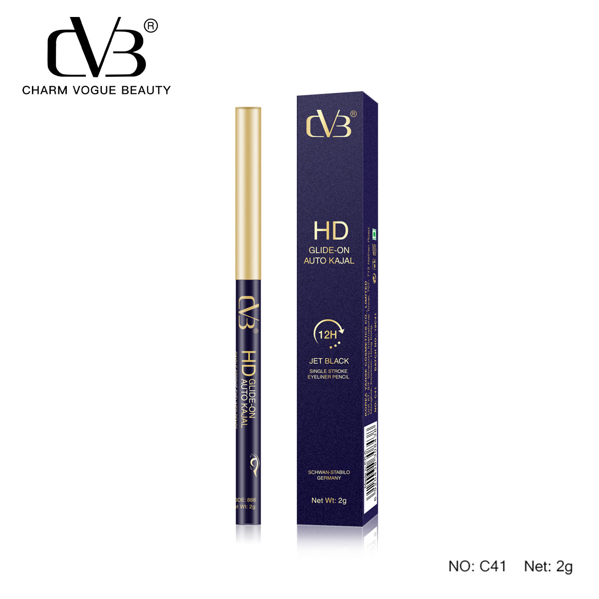 Cvb Hd Glide-On Auto Kajal For Waterproof Non-Stop Wear, Single Stroke Eyeliner Pencil