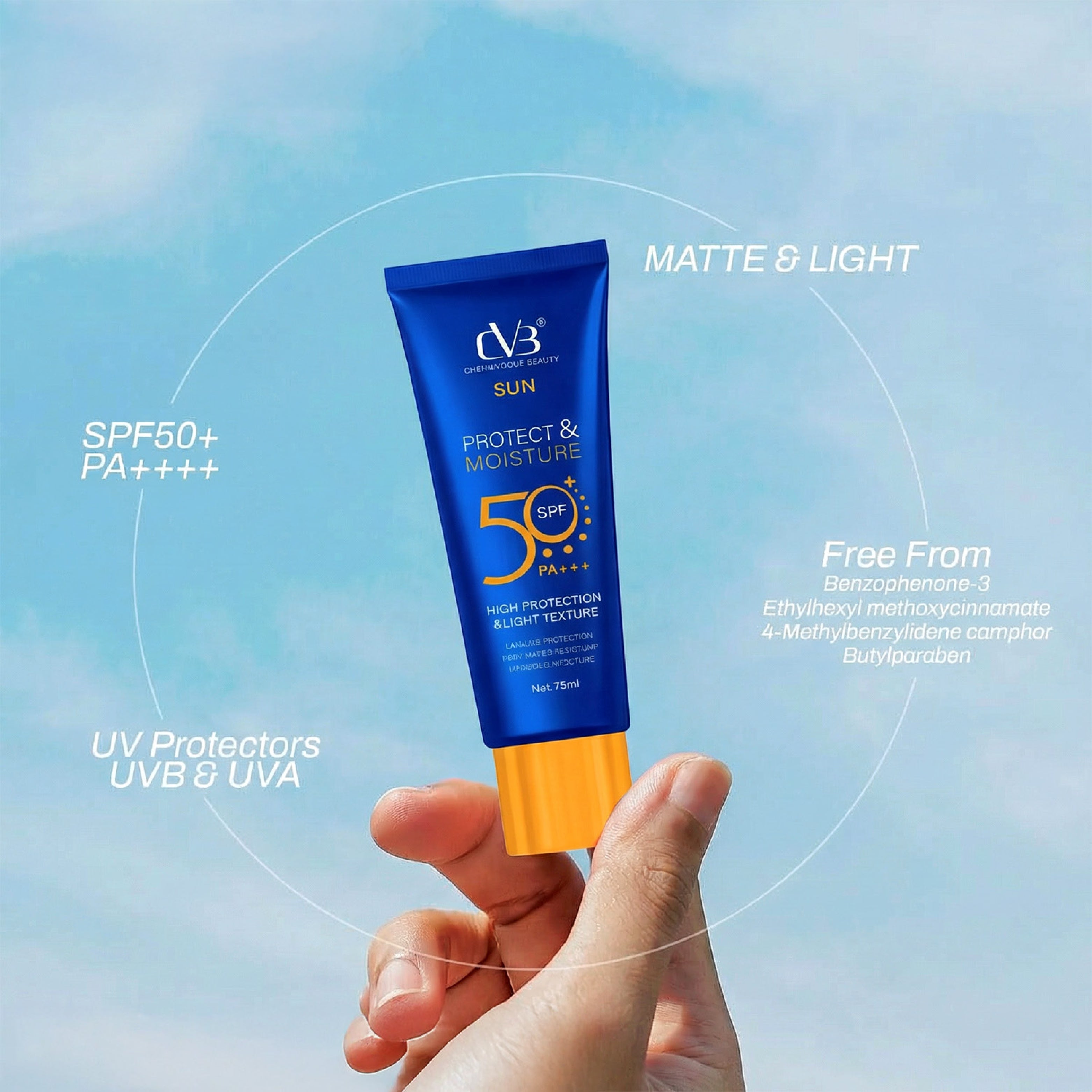 CVB  Sun Protect & Moisture 50SPF PA+++ High Protection & Light Texture Net 75ml