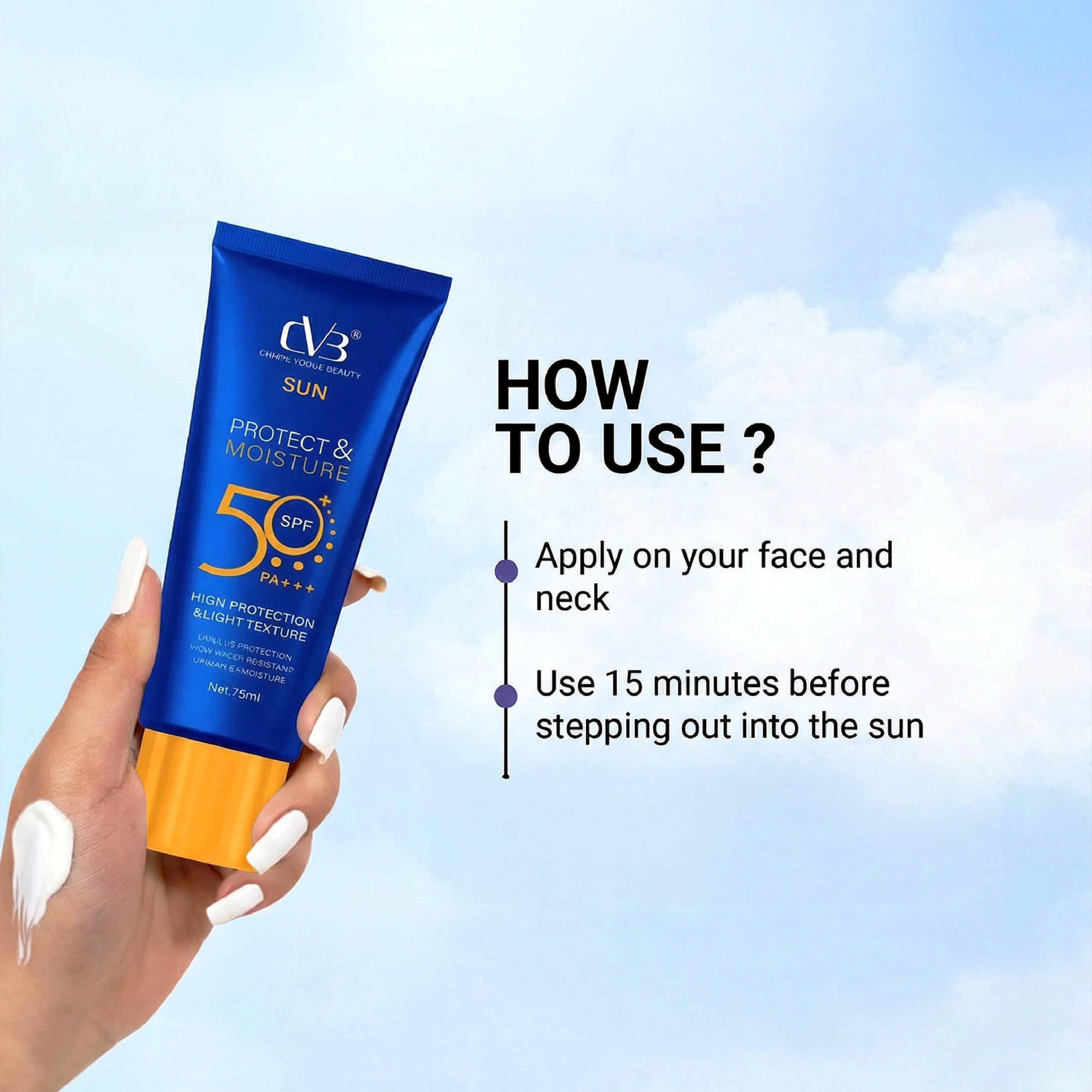 CVB  Sun Protect & Moisture 50SPF PA+++ High Protection & Light Texture Net 75ml