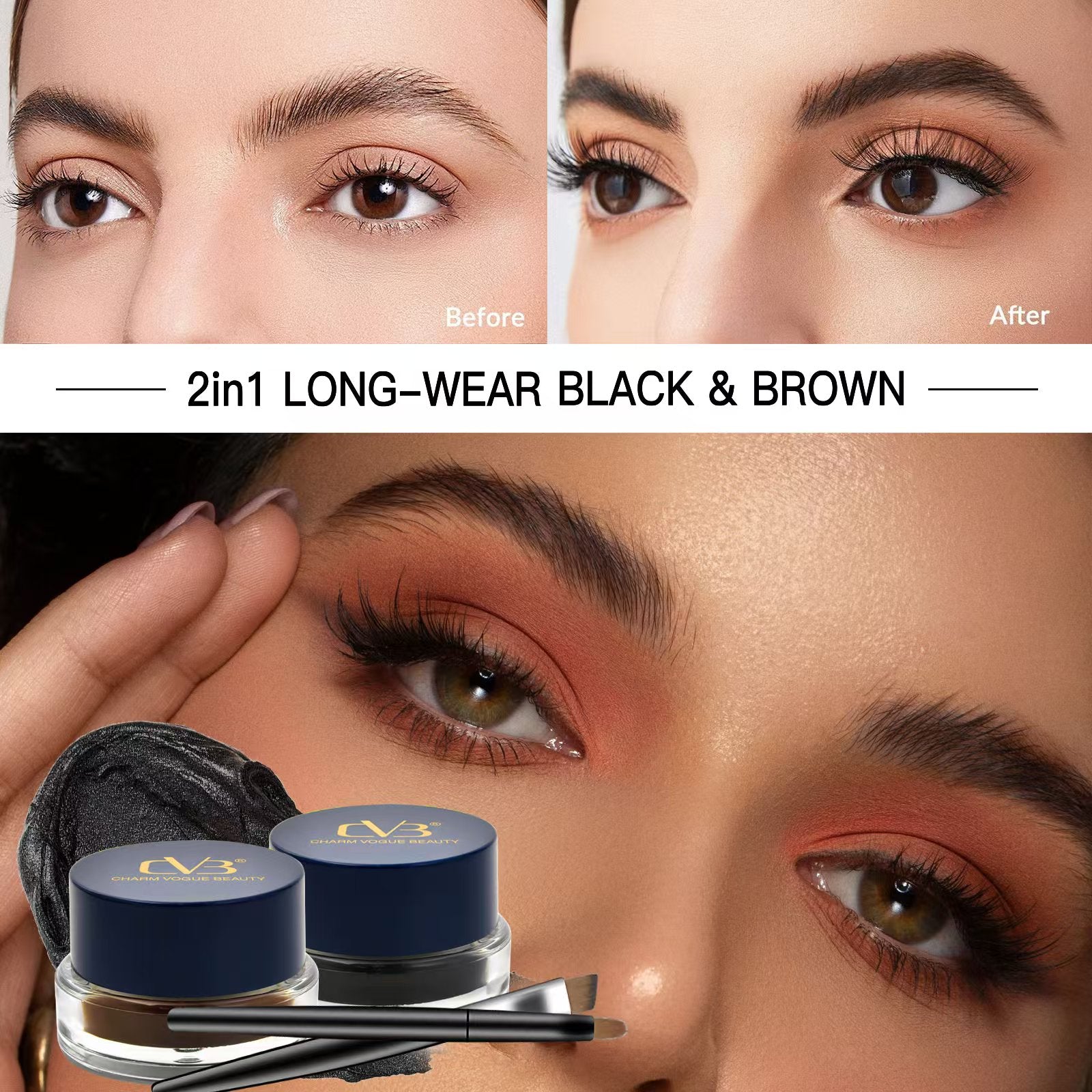 CVB Eyebrow Filler and Gel kajal  2in1 Long-wearBlack & Brown C233