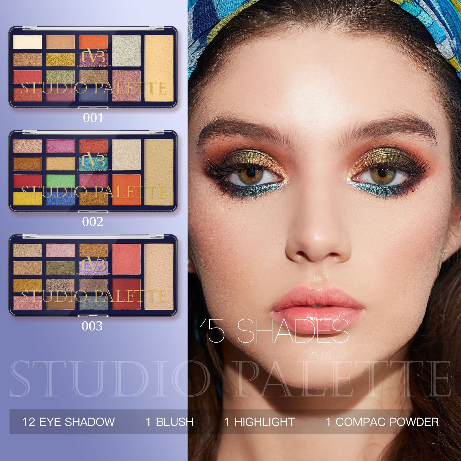 CVB Studio Palette 12 Eye Shadow 1 Blush 1 Highlight 1 Compact Powder