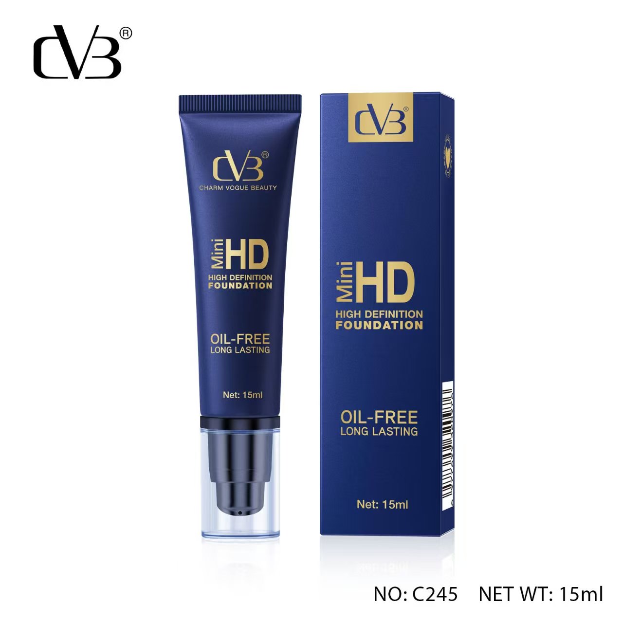 Cvb Mini Hd High Definition Foundation  Oil-Free Long Lasting Net 15 Ml C245 Set of 2 Pics
