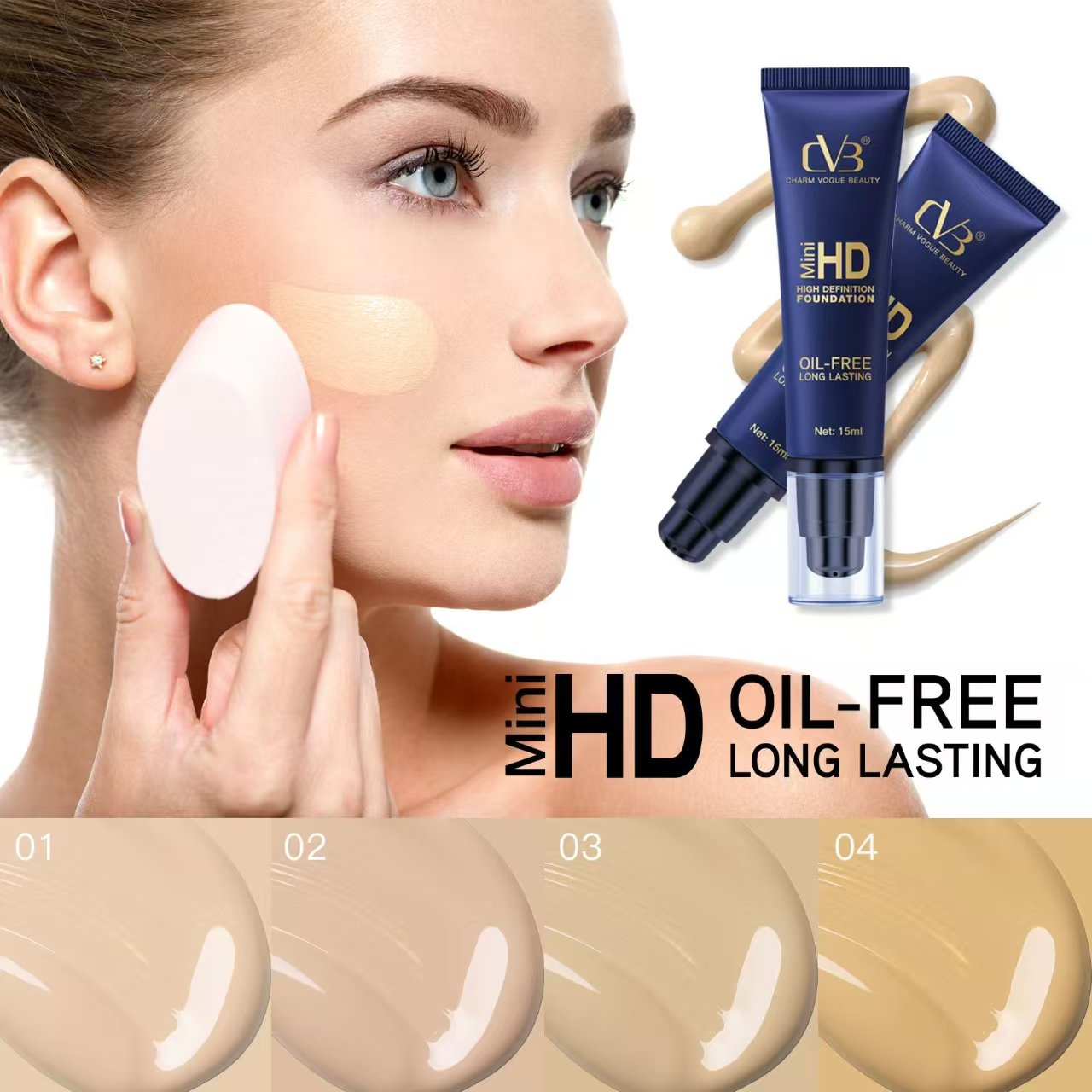 Cvb Mini Hd High Definition Foundation  Oil-Free Long Lasting Net 15 Ml C245 Set of 2 Pics