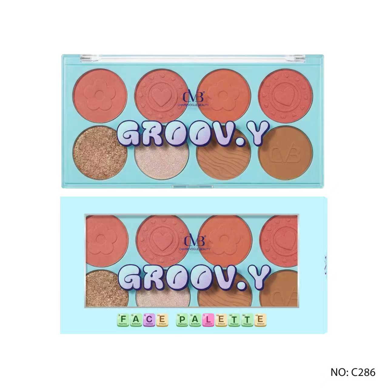 CVB C286 Groov Face Palette, Multi-Shade Blush, Highlighter & Contour Makeup Kit, Smooth Blendable Face Powder Palette for Makeup Looks