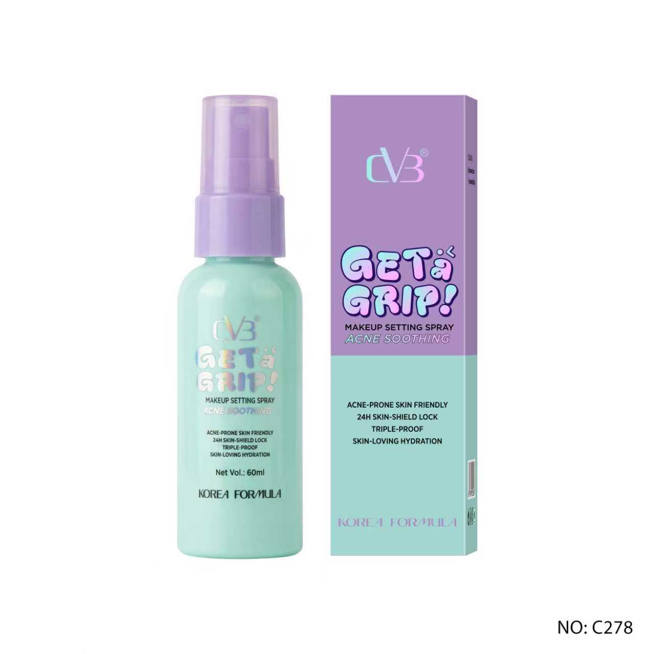 CVB 278 GETA GRIP MAKEUP SETTING SPRAY ACNE SOOTHING – Long-Lasting, 24H SKIN-SHIELD LOCK TRIPLE-PROOF & Fresh Look | SKIN -LOVING HYDRATION for All Skin Types