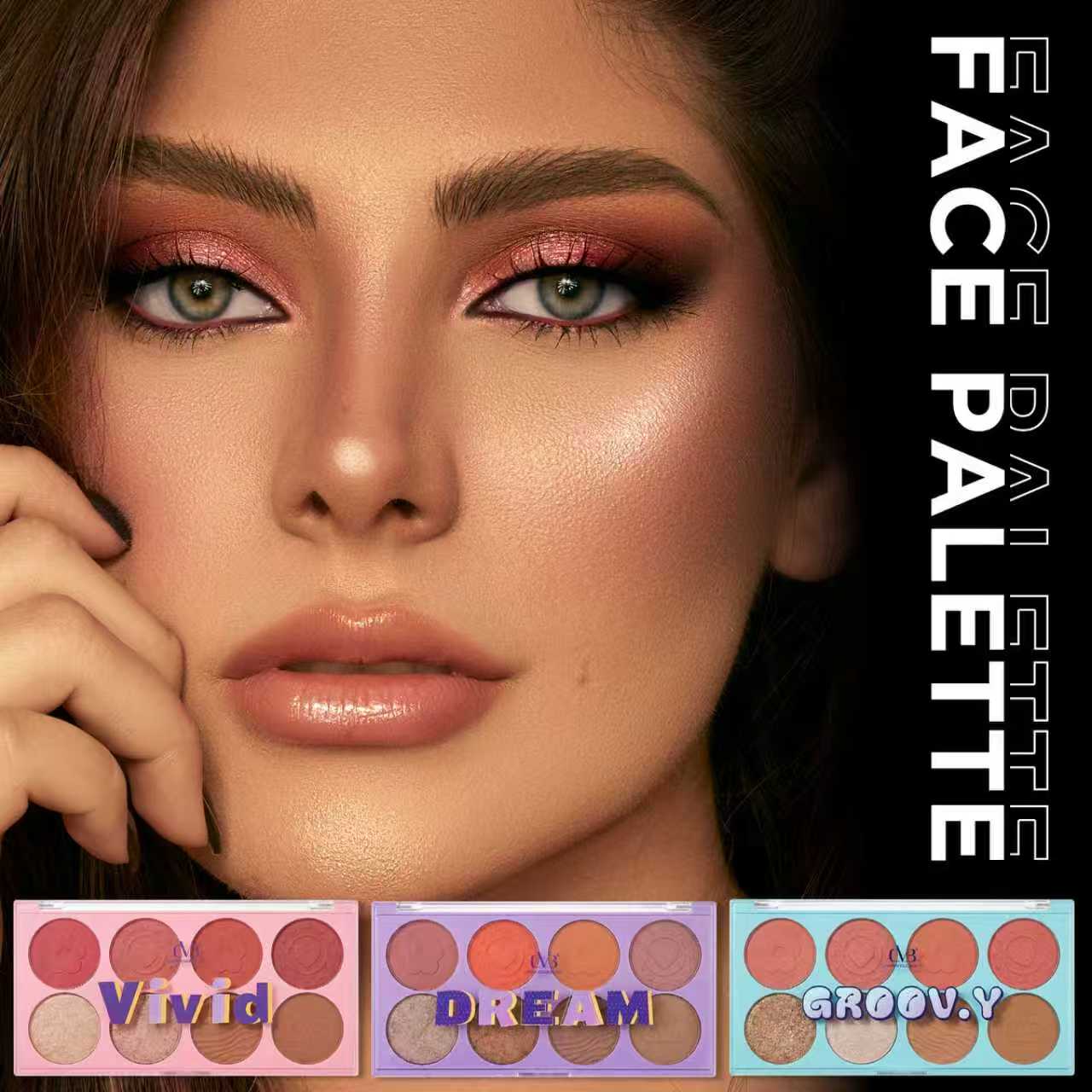 CVB C286 Groov Face Palette, Multi-Shade Blush, Highlighter & Contour Makeup Kit, Smooth Blendable Face Powder Palette for Makeup Looks